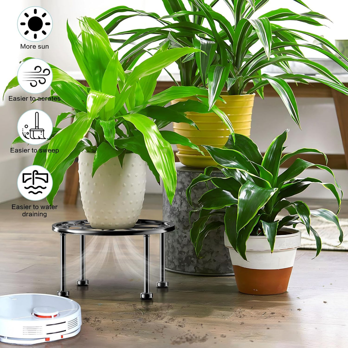 Garden Gifts Plant Lovers Gifts 3 Packs Black Metal Plant Stand with Anti-Slip Base Rustproof Heavy