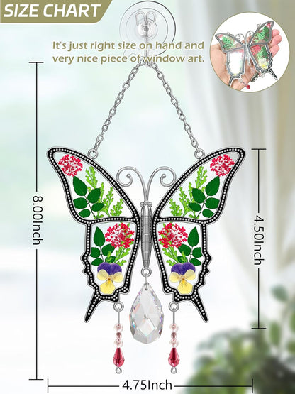 KY&BOSAM Butterfly Suncatcher for Windows Stained Glass Crystal Wind Chimes with Metal Charms