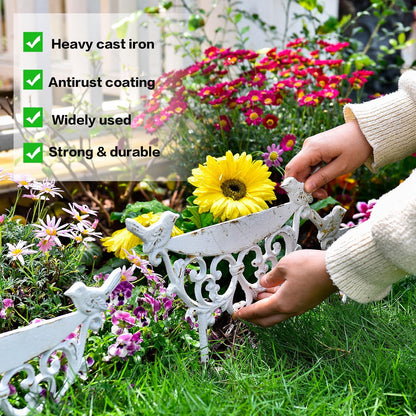 Sungmor Decorative Cast Iron Garden Edging Border, 4 Pack White Landscape Edging Low Picket Fence