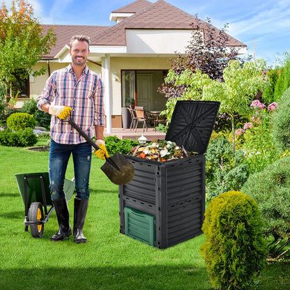 Goplus Compost Bin, 80 Gallon (300 L) Large Outdoor Composting Box w/Top Flip Latch-on Lid, Bottom