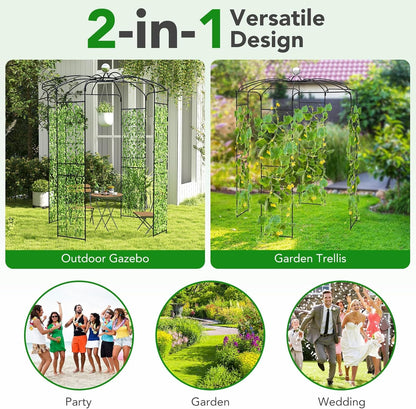 Happygrill Birdcage Shape Garden Arbor, 9.4 x 6.8FT Heavy Duty Gazebo with Hanging Hook for