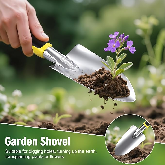 Garden Tool Set, 3 Pack Aluminum Heavy Gardening Kit Including Hand Shovel, Transplant Shovel and