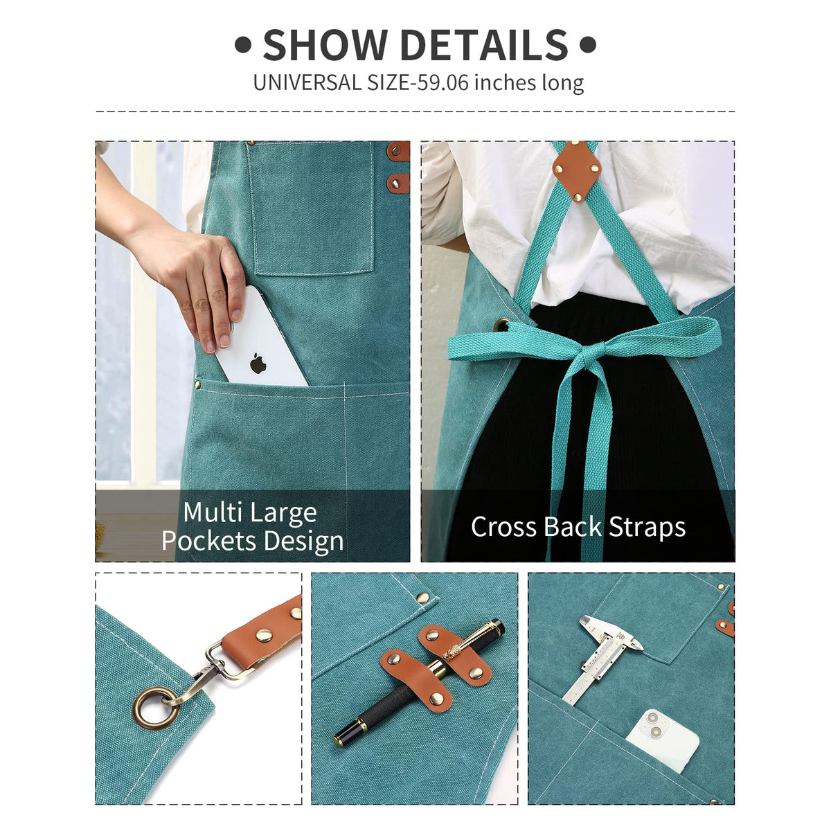 ZOMAO Chef Apron, Cotton Canvas Gardening Apron with Large Pockets for Men and Women,Kitchen