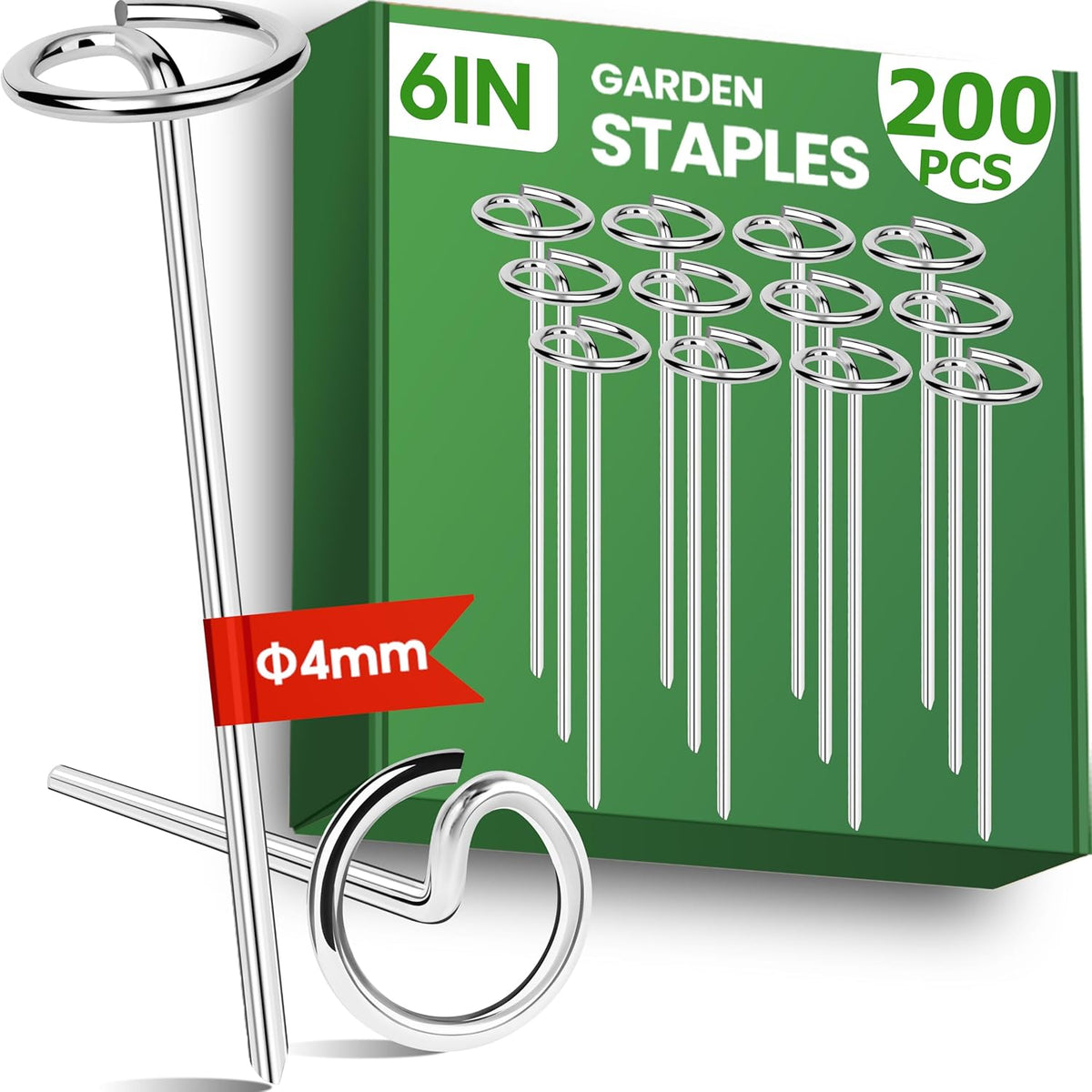 200pcs Landscape Fabric Pins, Bold 8 Gauge Galvanized Steel Garden Staples, Tent Stakes Landscape