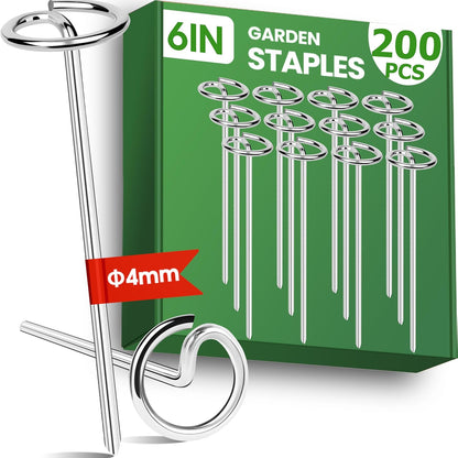 200pcs Landscape Fabric Pins, Bold 8 Gauge Galvanized Steel Garden Staples, Tent Stakes Landscape