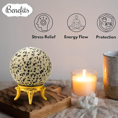 Amazing Gemstone Dalmatian Jasper Crystal Ball with Stand - 2 Inches Crystal Sphere Meditation