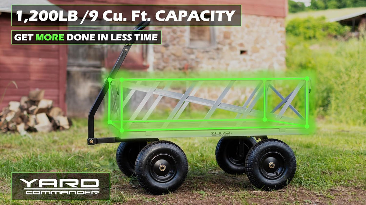 Yard Commander - Heavy Duty 1200lb Steel All Terrain Utility Cart, Garden Wagon, 9 cu ft Bed, Easy