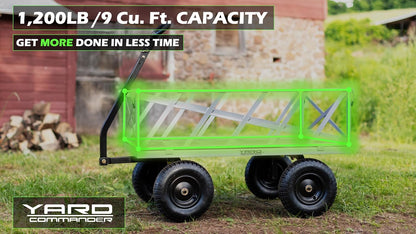 Yard Commander - Heavy Duty 1200lb Steel All Terrain Utility Cart, Garden Wagon, 9 cu ft Bed, Easy