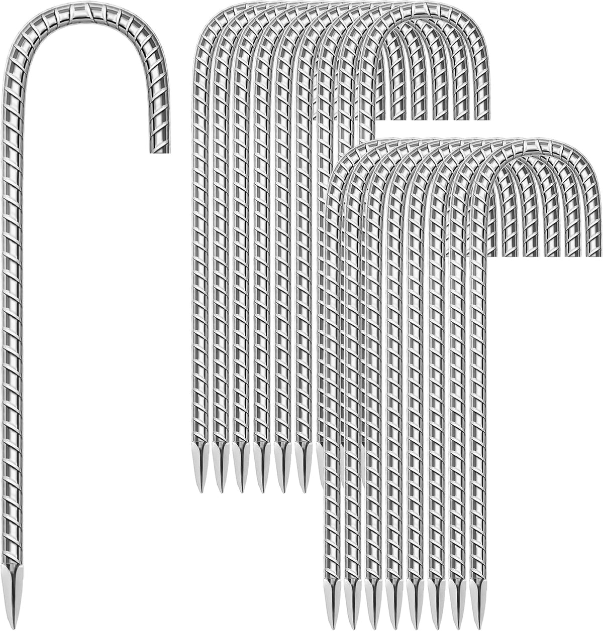 18 Pack Ground Garden Rebar Stakes Rebar 12 Inch Anti-Rust Galvanized Steel J Shape Hook Heavy Duty