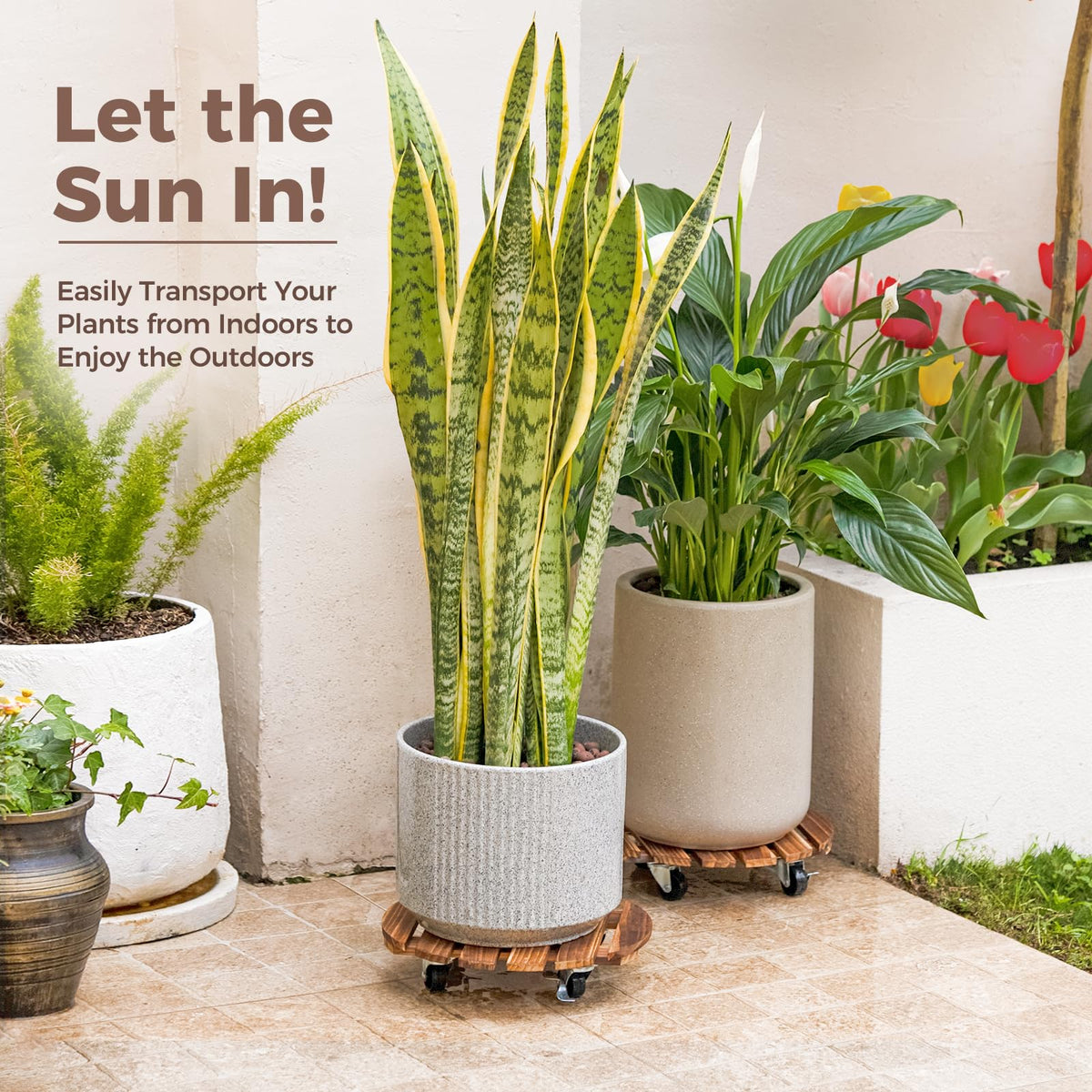 Bamworld Plant Stand with Wheels Plant Caddy Outdoor 4 Pack 12in Rolling Planter Caddy with