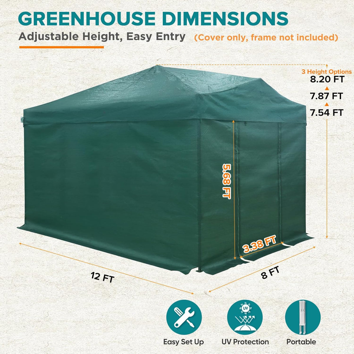 EAGLE PEAK Replacement Mesh Cover for 12x8 Portable Walk-in Pop up Greenhouse, Front and Rear