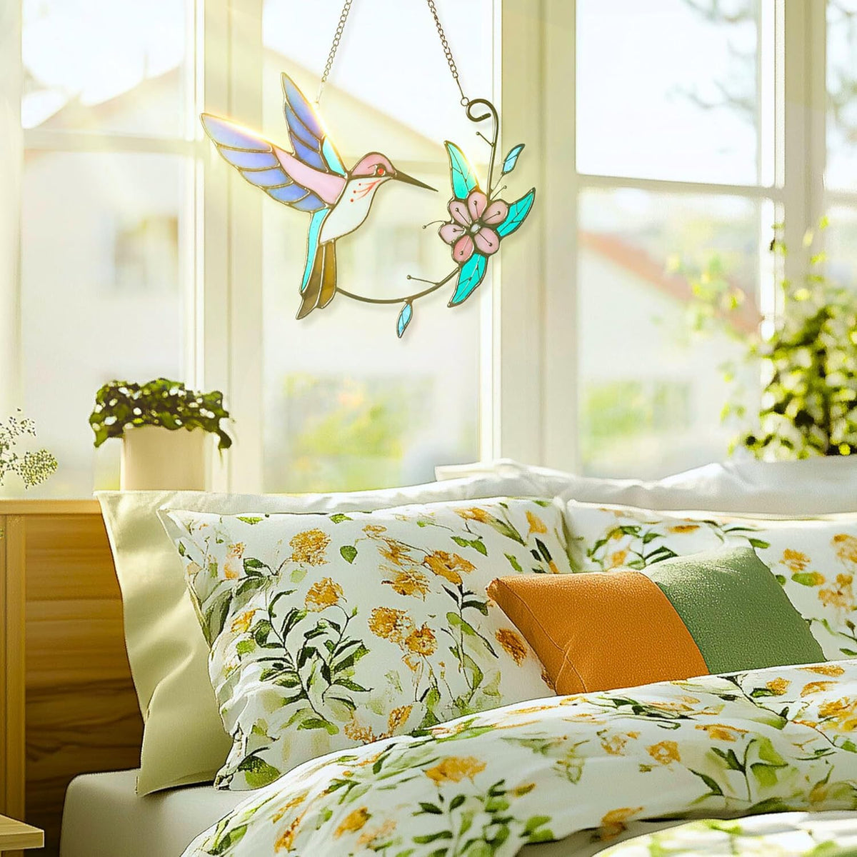 Hummingbird Stained Glass Window Hanging, Humming Bird Style, Sun Catchers Indoor Panel, Nautical