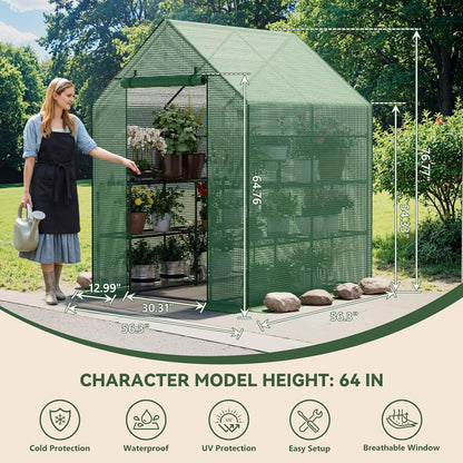 Greenhouse for Outdoors, Small Greenhouse, Walk-in Greenhouses with 3 Tiers 8 Shelves, PE Cover
