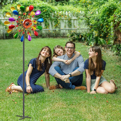 64 inch Garden Wind Spinner, Outdoor Wind Sculpture with 5 Prong Base Stand, Metal Windmill for