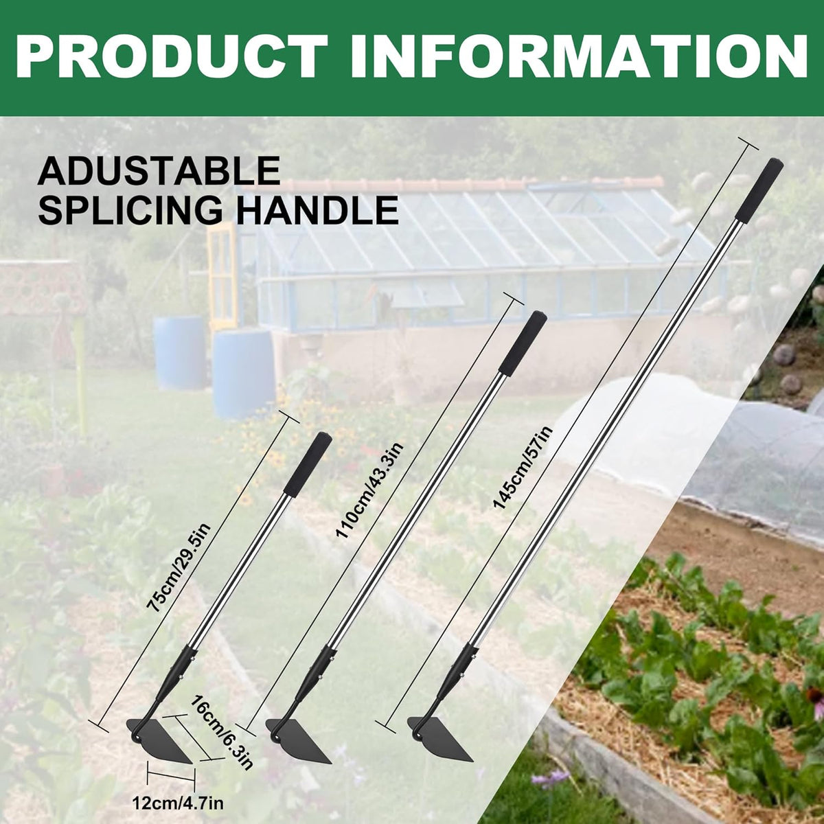 Garden Hoe, Long Handle Hoe Garden Tool with Non-Slip Silicone Cover, 56-Inch Stainless Steel