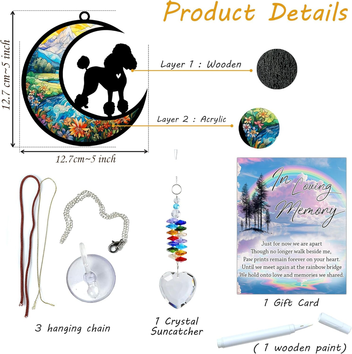 Poodle Suncatcher, Personalized Pet Loss Gift with Name & Date, Heart-Shaped Crystal Sun Catcher