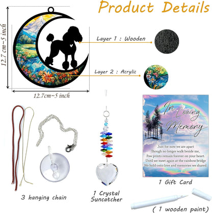 Poodle Suncatcher, Personalized Pet Loss Gift with Name & Date, Heart-Shaped Crystal Sun Catcher