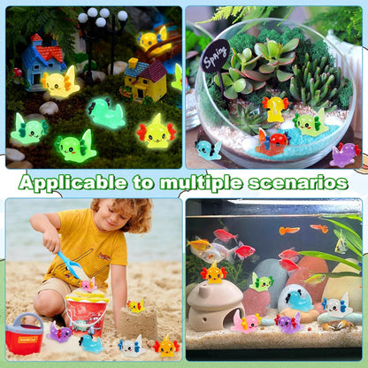 64Pcs Luminous Mini Resin Axolotl 8 Colors Glow in The Dark Small Little Resin Axolot to Hide Bulk