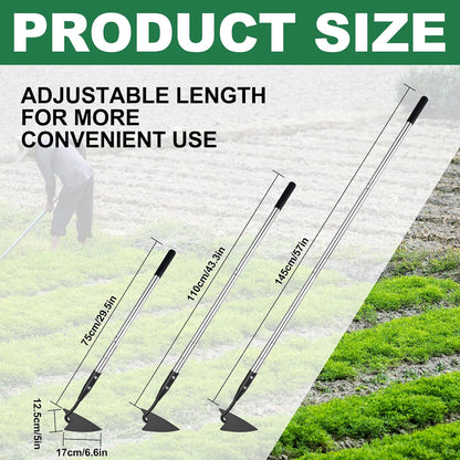 Warren Hoe, Carbon Steel Triangle Garden Hoe with Stainless Steel 57" Adjustable Long Handle, Heavy