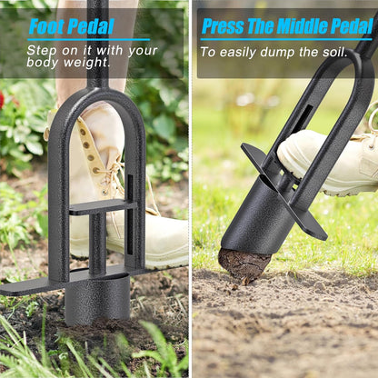 Garden Grass Plugger Tool with Long Handle Sod Turf Plugger Steel Bulb Planter with Soft Rubber
