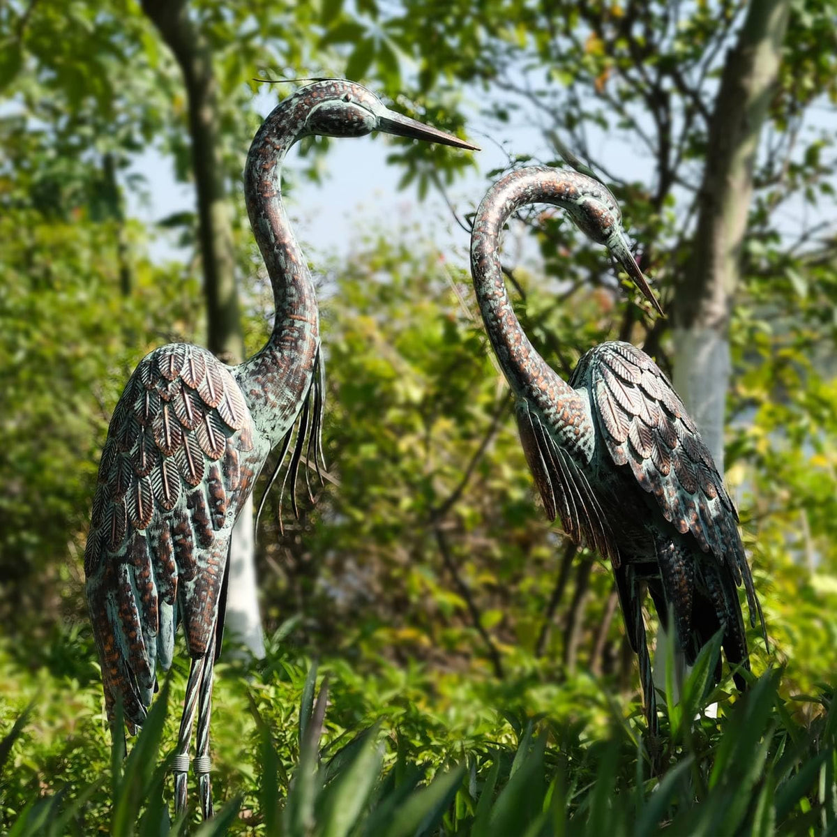 Kircust Garden Crane Statues, Standing Metal Patina Heron Decoy Outdoor Statue, 42-46 Inch Bird