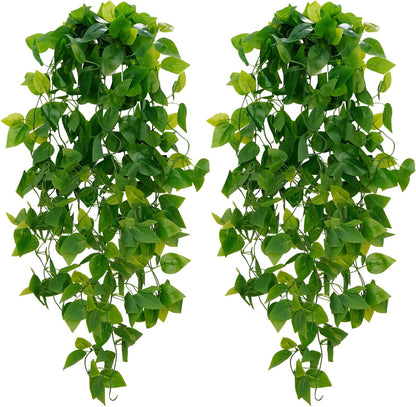 BLEUM CADE Fake Hanging Plants, 2pcs Artificial Hanging Plant, Faux Pothos Vines Hanging Plant