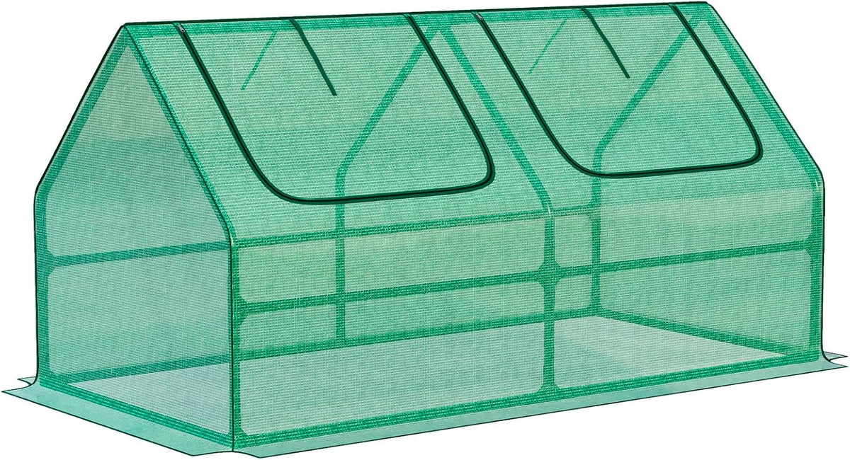 BPS 4x2x2 ft Mini Greenhouse with Green PE Cover UV-Protected Roll-Up Zipper Windows, Ideal for