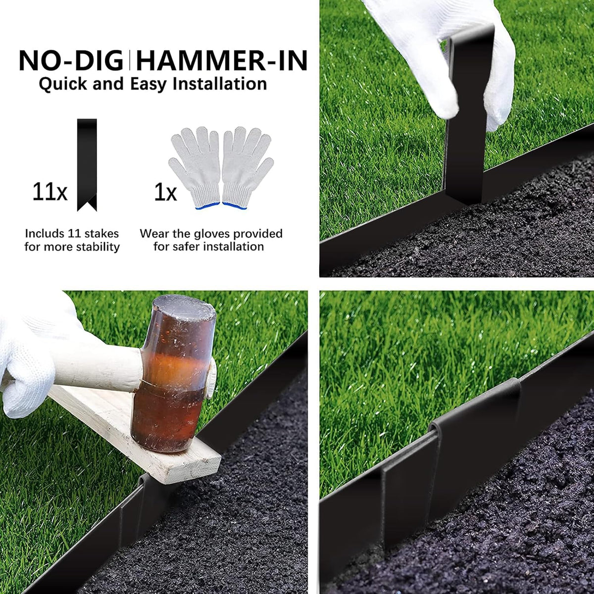 Worth Garden 10-Pack Galvanized Steel Landscape Lawn Edging - 4.5in H Black Powder Coated Bendable