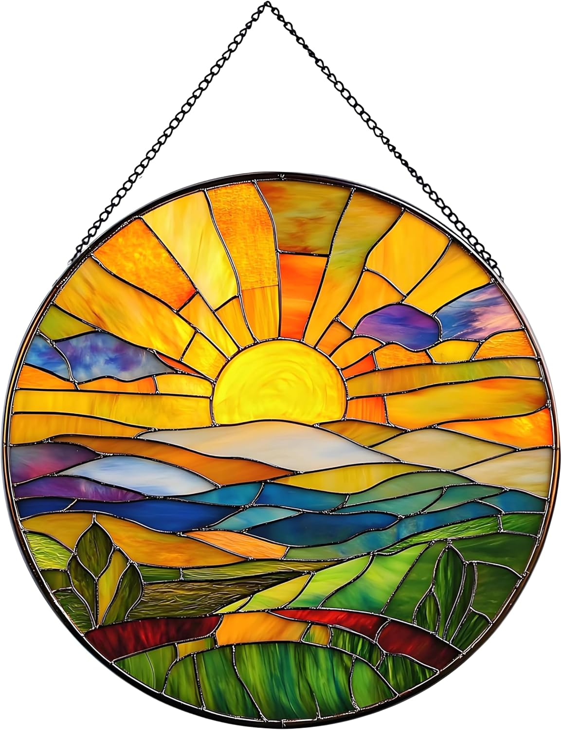 Hanging Stained Glass for Windows,20cm/7.87inch Sunrise Stained Glass Suncatcher Garden Hangings