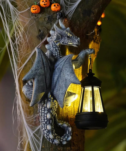 Goodeco Dragon Tree Hugger Solar Lantern Garden Statue - 9.3 Inch Resin Dragon Decor for Outdoor