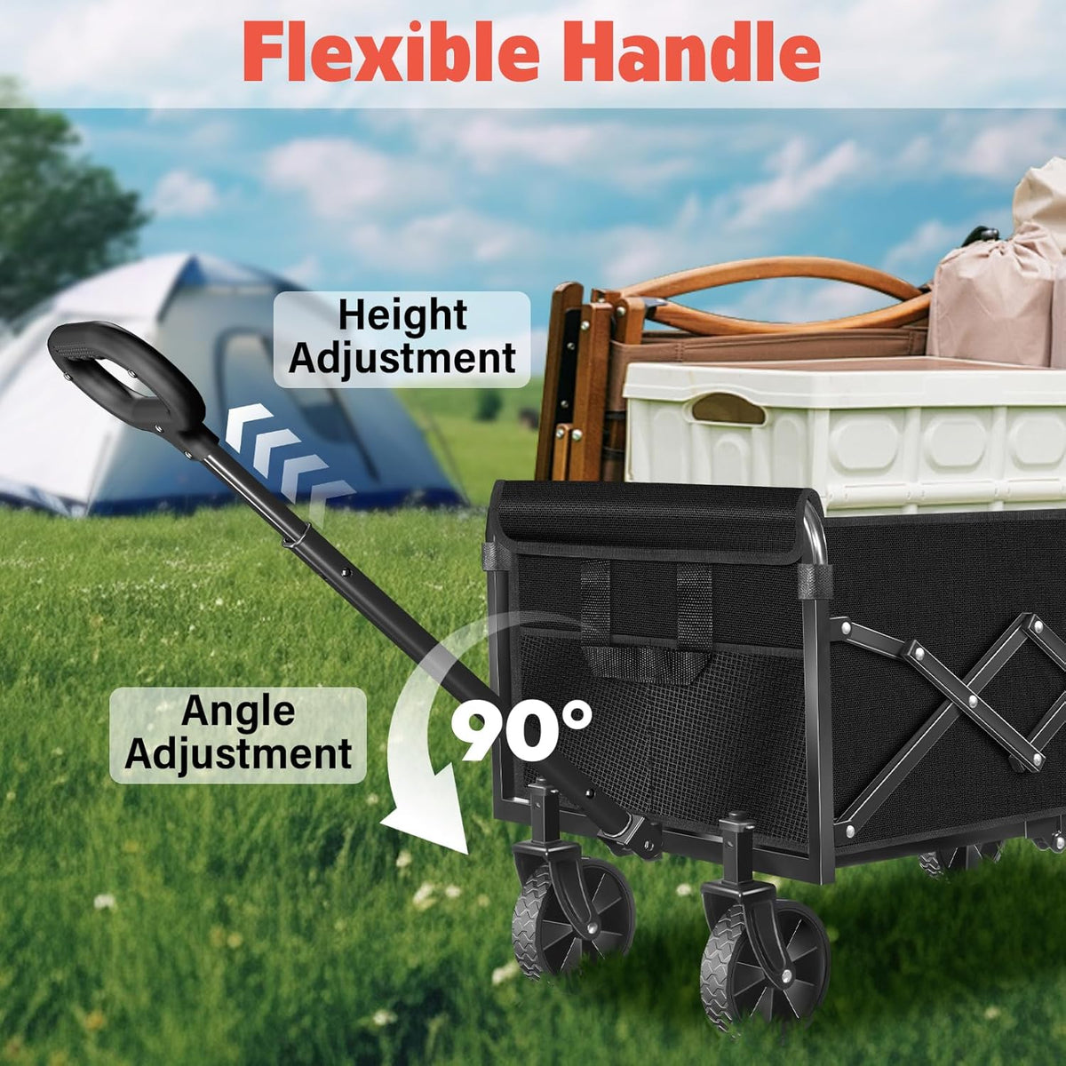 Wagons Carts Foldable,360 lbs Collapsible Wagon with Wheels Foldable Wagon Cart with Flexible