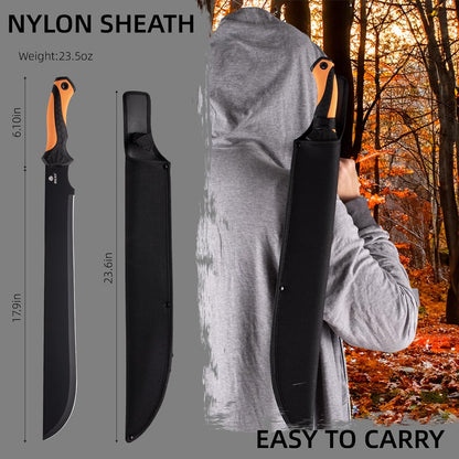 REAT Gardening Heavy Duty Machete,24" Full Tang Machete with Shaeth,Ergonomic No-Slip