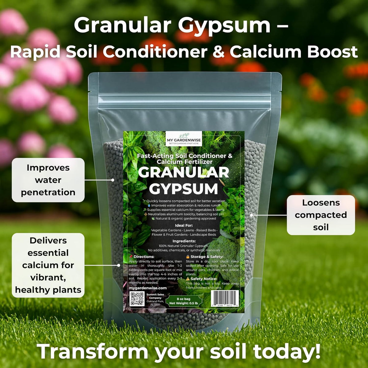 Gypsum for Soil - Calcium for Plants - Gypsum Fertilizer for Gardening, Lawn & Vegetables - Calcium