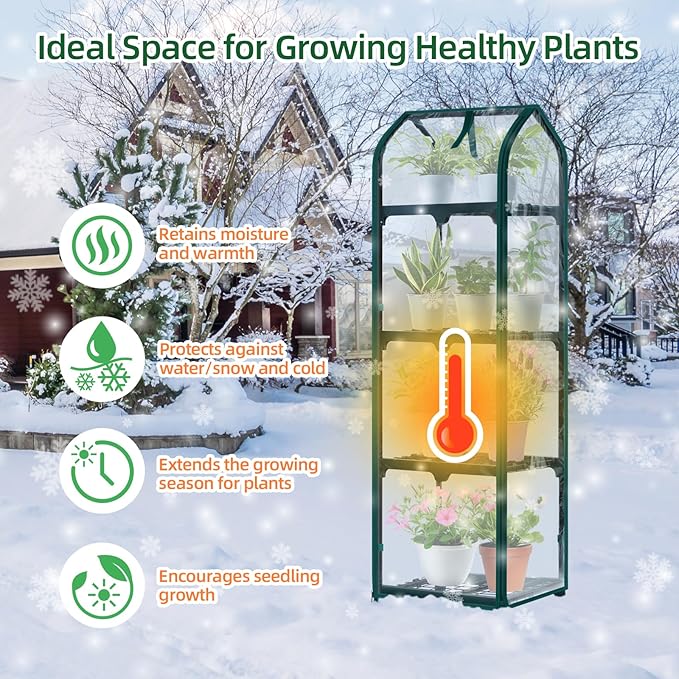 Ohuhu Mini Greenhouse for Indoor Outdoor, Small Plastic Plant Green House with Locking Wheels