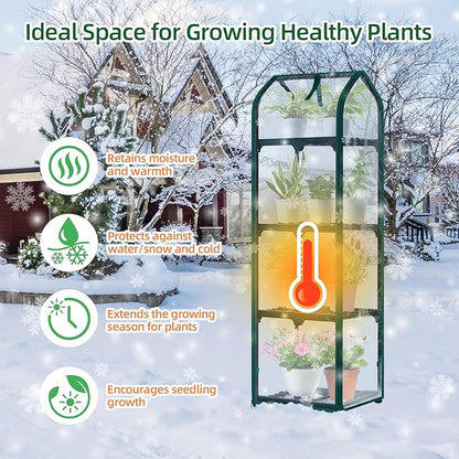 Ohuhu Mini Greenhouse for Indoor Outdoor, Small Plastic Plant Green House with Locking Wheels