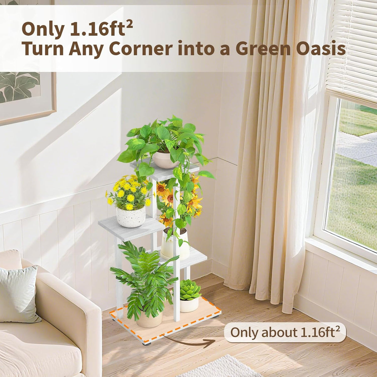 LASZOLA White 4 Tiered Wood Plant Stand Indoor for Large Heavy Duty Planter, Sturdy Multi Level