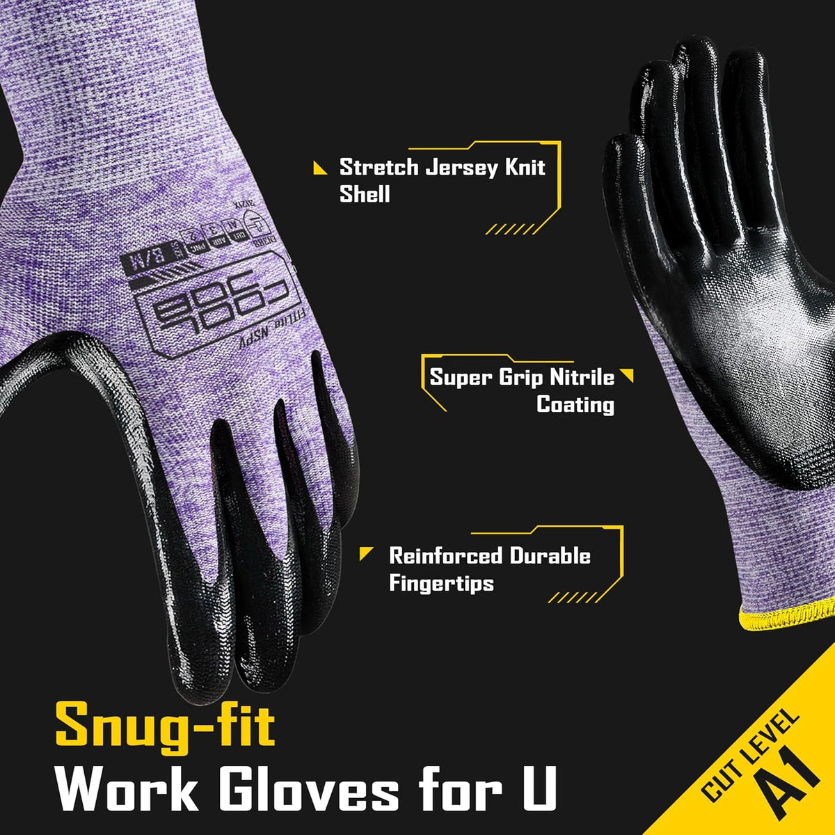 COOLJOB 10 Pairs Nitrile Dipped Rubber Coated Safety Work Gloves with Grip, Non-slip Bulk Gardening