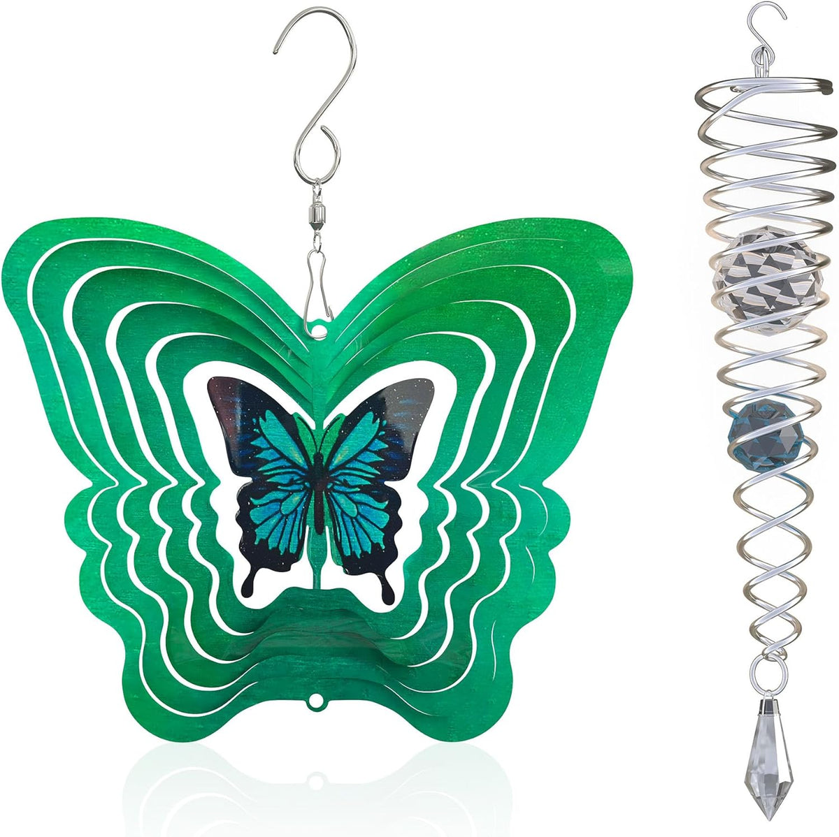 ISEO Butterfly Wind Spinner for Yard and Garden with Gazing Ball Set, Hanging Outdoor Decor, Yard