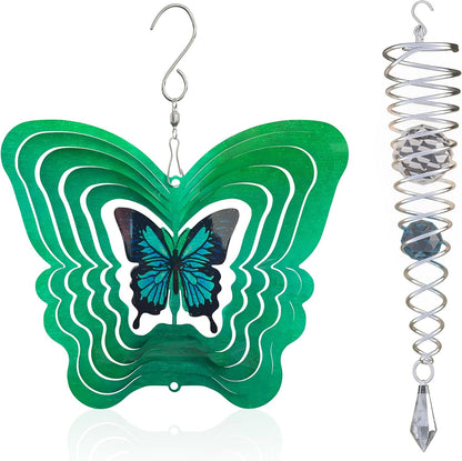 ISEO Butterfly Wind Spinner for Yard and Garden with Gazing Ball Set, Hanging Outdoor Decor, Yard