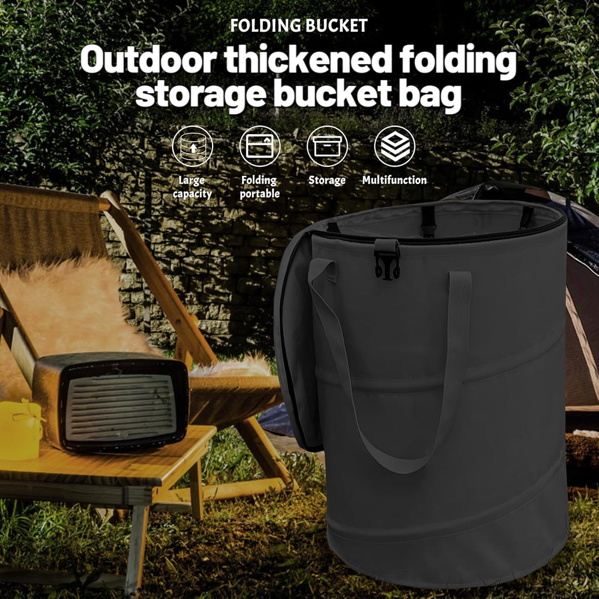 Pop up Camping Trash can with lid,Collapsible 24 Gallons Trash can with Sorting Clips,Garden