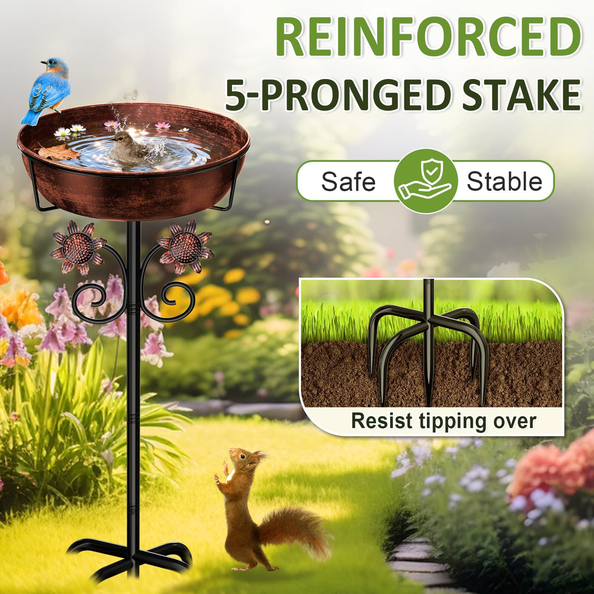 3" Deep Metal Bird Bath for Outside, Removable 12" Dia Vintage Bird Baths Bowl for Outdoors with