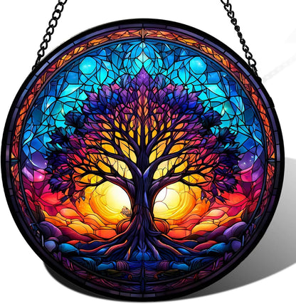Tree of Life Suncatcher -7.9 in Stained Glass Window Hanging Catcher Garden Decor
