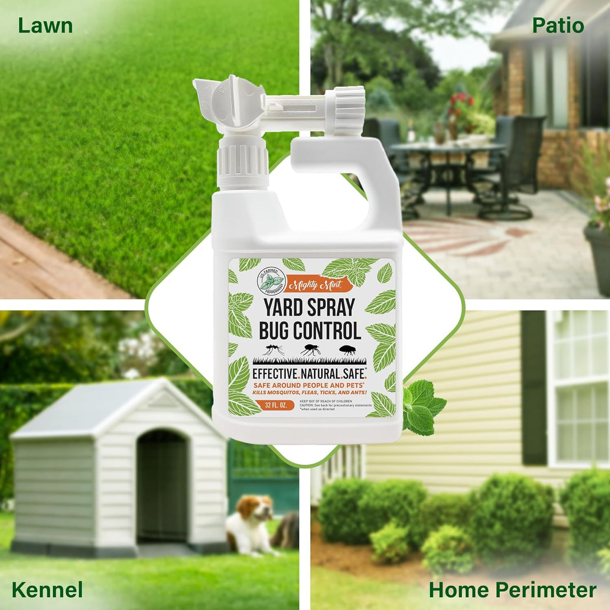 Mighty Mint Peppermint Oil Lawn & Yard Bug Control Spray – Natural Outdoor Pest Repellent for