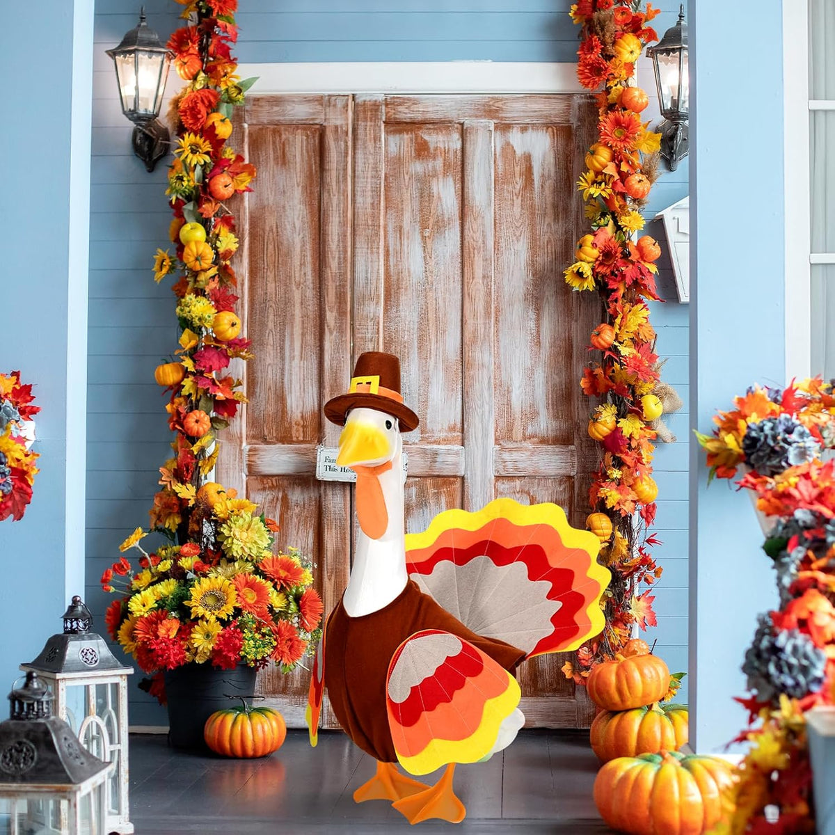 Thanksgiving Turkey Porch Goose Outfits Fall Lawn Goose Clothes, Fits 23" Cement Plastic Goose