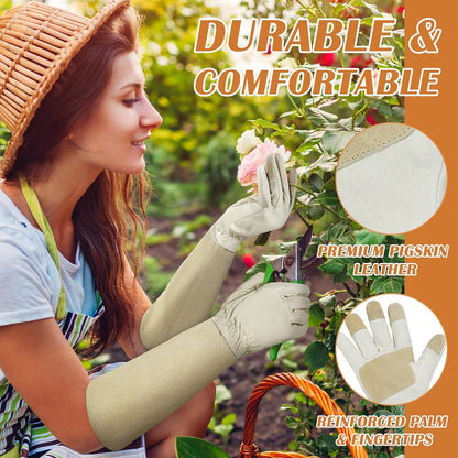 HANDLANDY Pruning Gloves Long for Men & Women, Pigskin Leather Rose Gardening Gloves- Breathable &