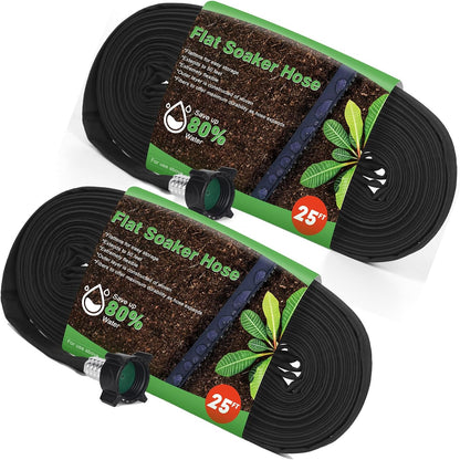 Flat Soaker Hose 50FT (25FT x 2),Drip Hose for Garden Beds Linkable Irrigation System Lightweight