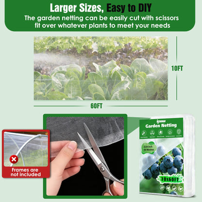 10 X 60FT Garden Mesh Netting Ultra Fine Mesh Netting Pest Barrier, Insect Bug Bird Netting for