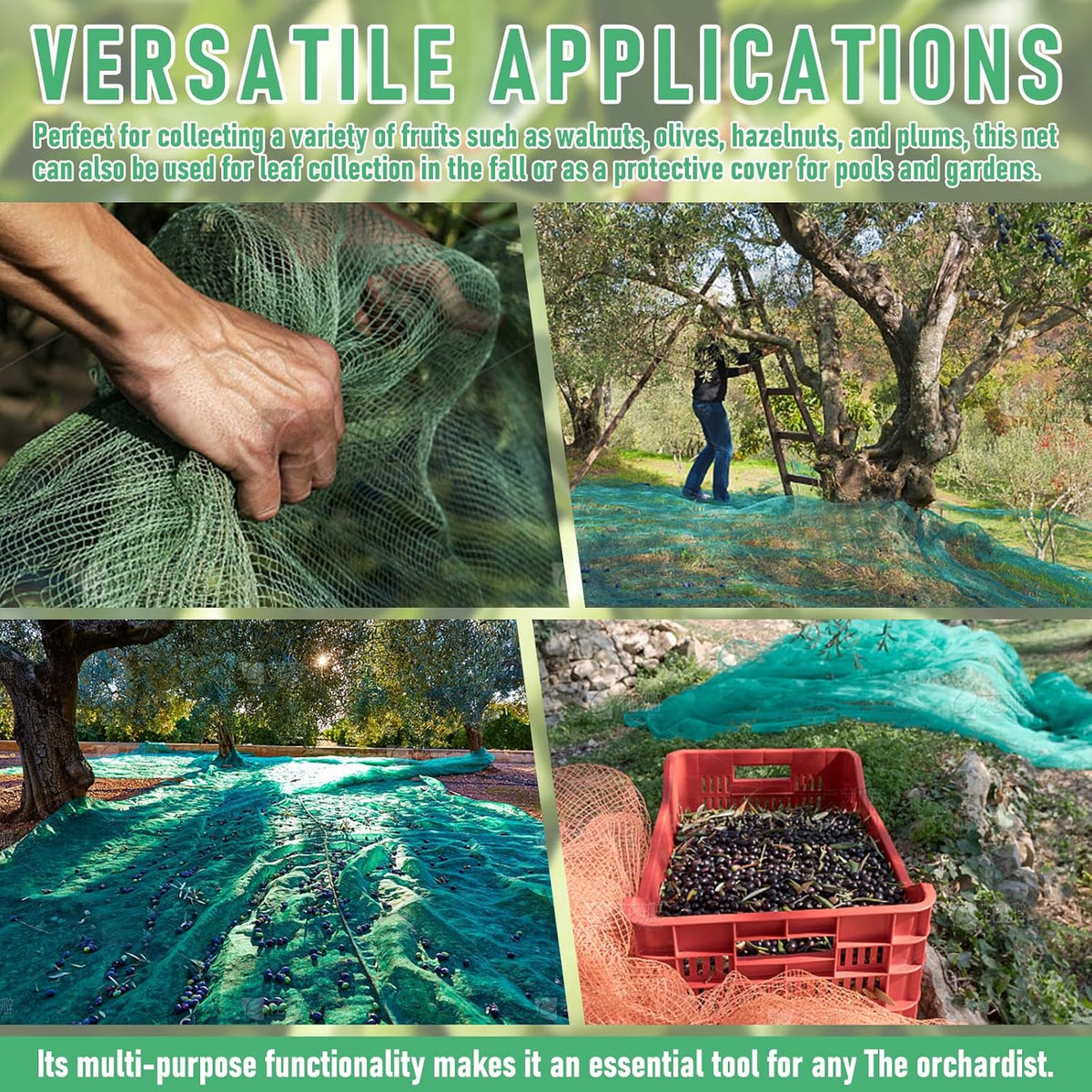 Fruit Collector Harvesting Net - 26.2 x13.1 ft Green Agricultural Harvest Netting for Walnut