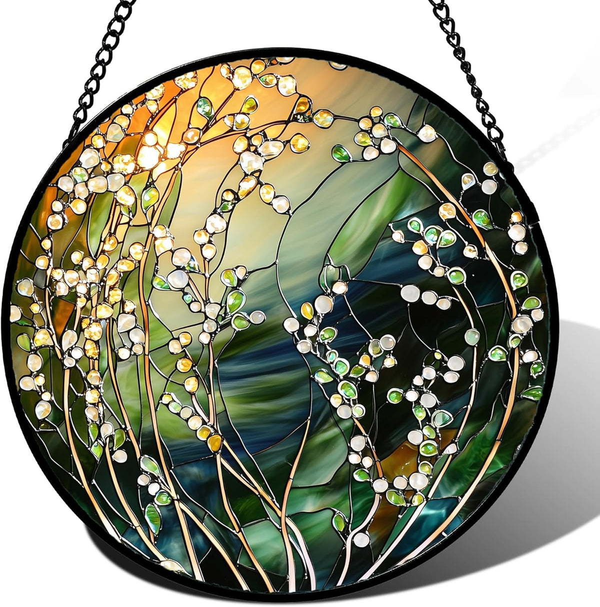 Stained Glass Suncatcher, Yellow Green Gradient Flower Sun Catcher Plants Stain Glass Window