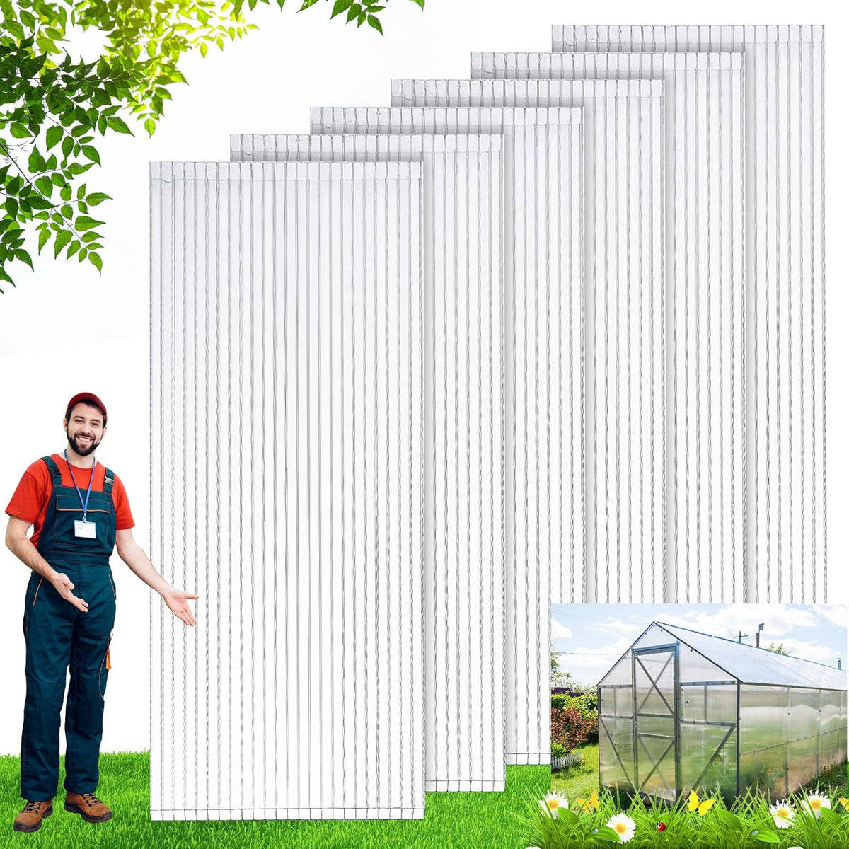 Tatuo 12 Pack 6' X 2' X 0.24'' Polycarbonate Greenhouse Panels Polycarbonate Sheets Twin-Wall Roof